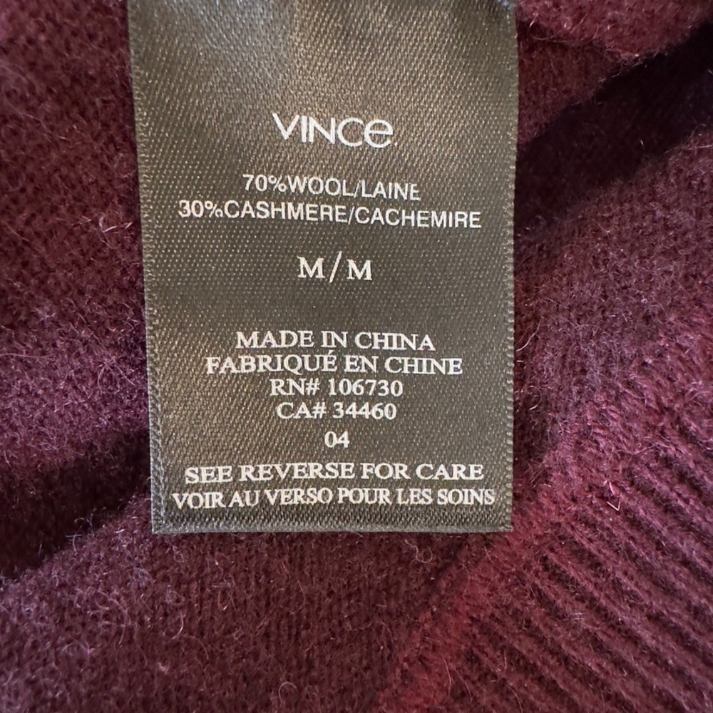 VINCE Men's Burgundy Ombré Dip-dyed Crewneck Sweater-Wool Cashmere Blend-Sz Med - Picture 9 of 13